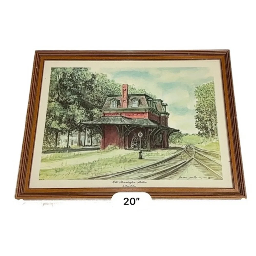 Old‎ Bennington Station by Gene Pelham Watercolor Art Print Vintage Railroad